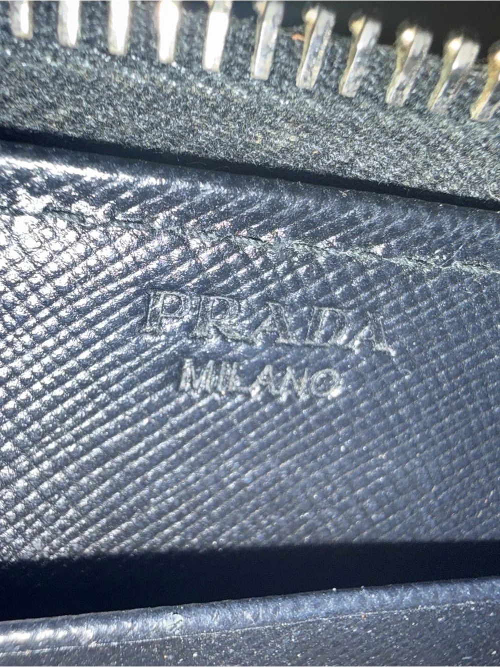 Prada Black Saffiano Leather Zip Wallet with Gold Logo